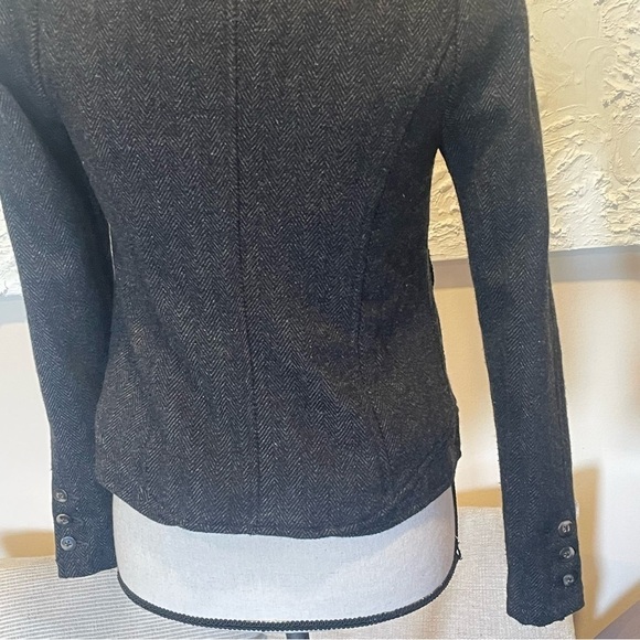 Free People Tweed Blazer Jacket Puff Sleeve Lined Gray Tweed Herringbone Sz 0 - Picture 8 of 12